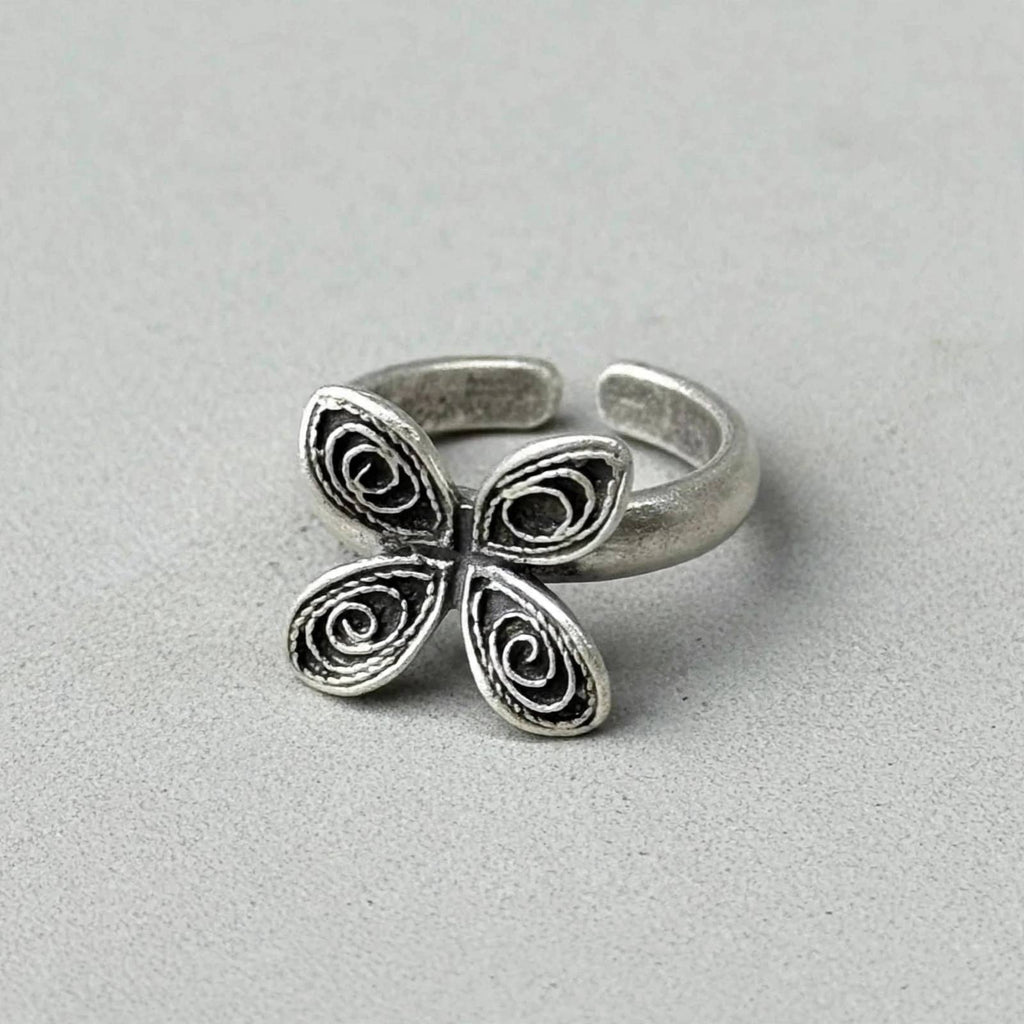 4 Petal Flower Silver Ring