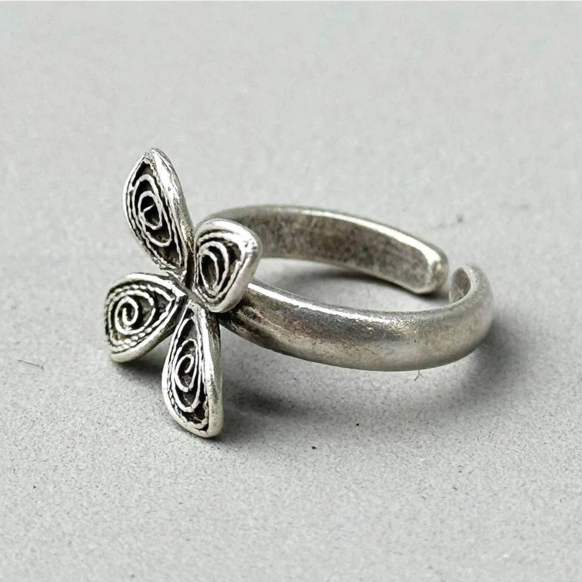 4 Petal Flower Silver Ring