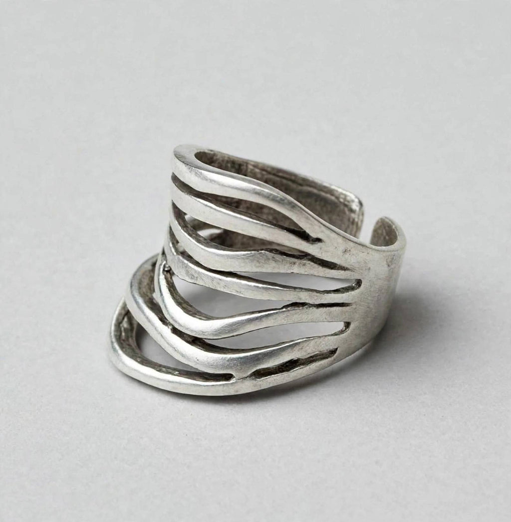 Abstract Lines Silver Ring