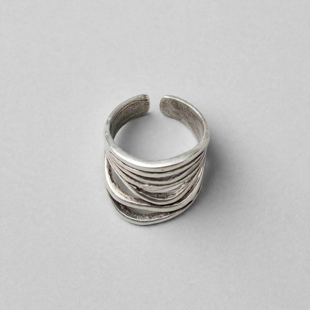 Abstract Lines Silver Ring