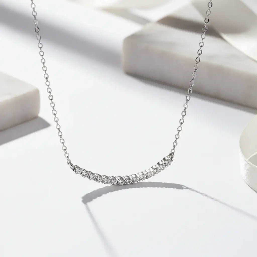 Moissanite bar Pendant Necklace, Stone Diamond Simple Balance-2