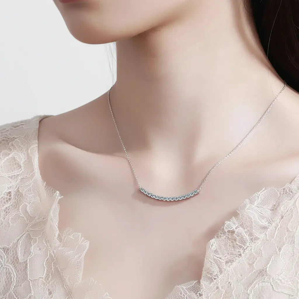 Moissanite bar Pendant Necklace, Stone Diamond Simple Balance-4