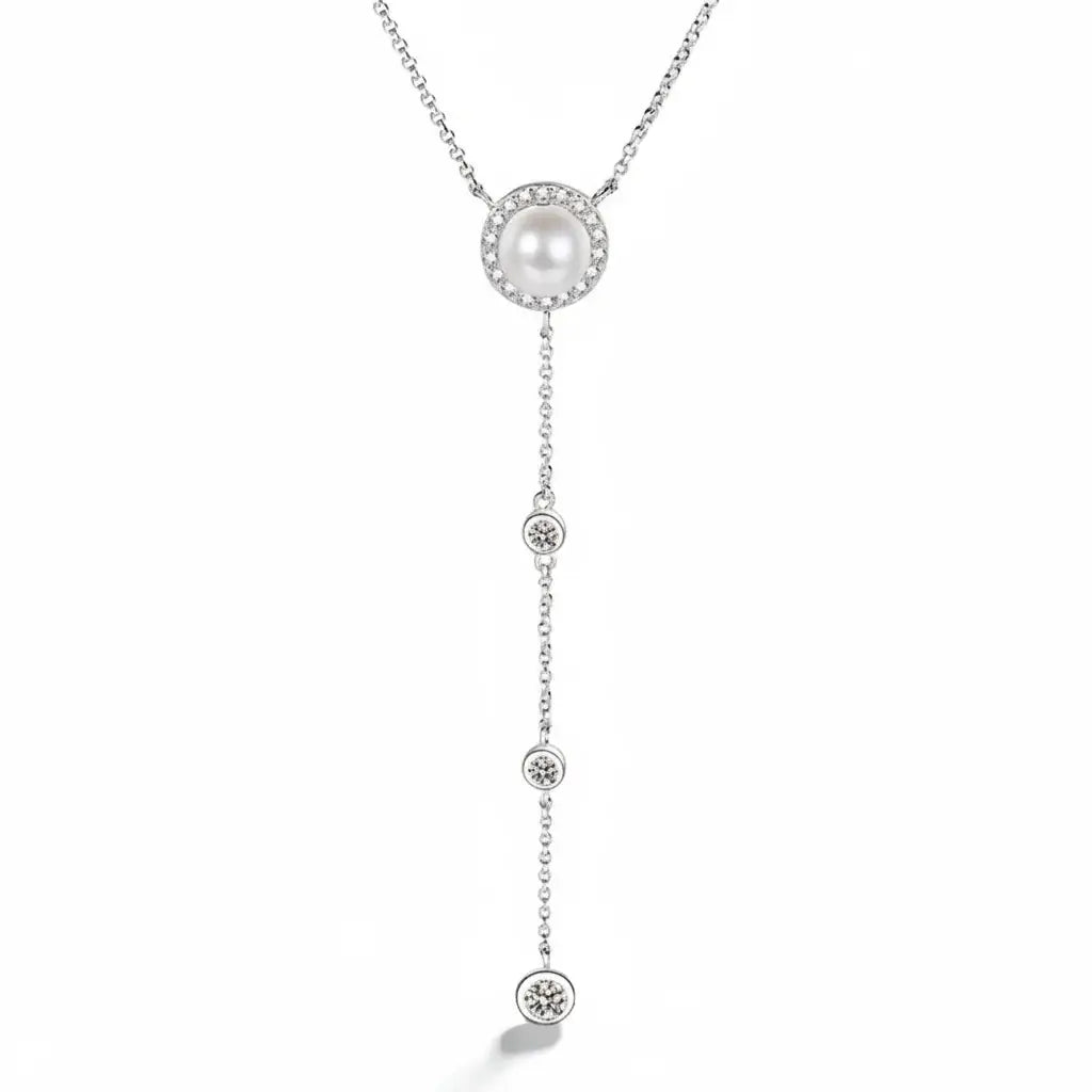 Moissanite freshwater pearl pendant necklace S925 Silver 0.5ct-0