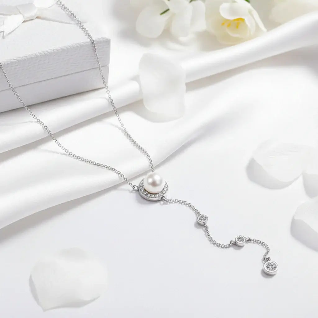 Moissanite freshwater pearl pendant necklace S925 Silver 0.5ct-2