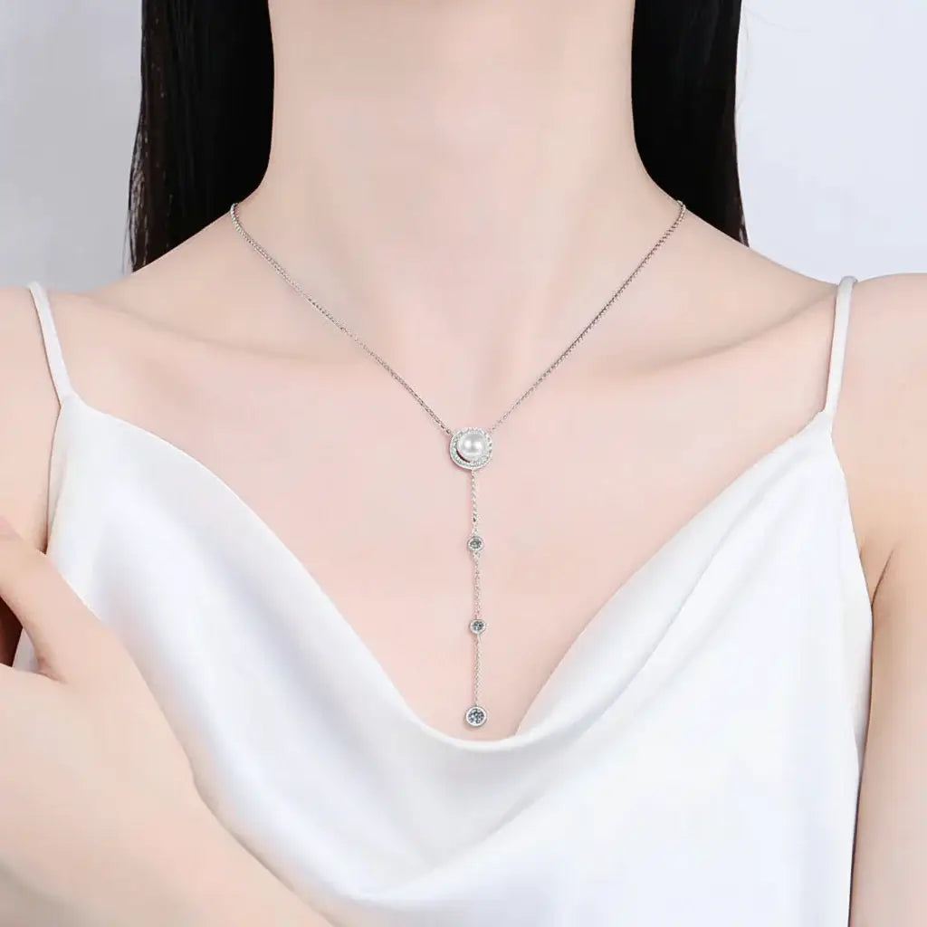 Moissanite freshwater pearl pendant necklace S925 Silver 0.5ct-3