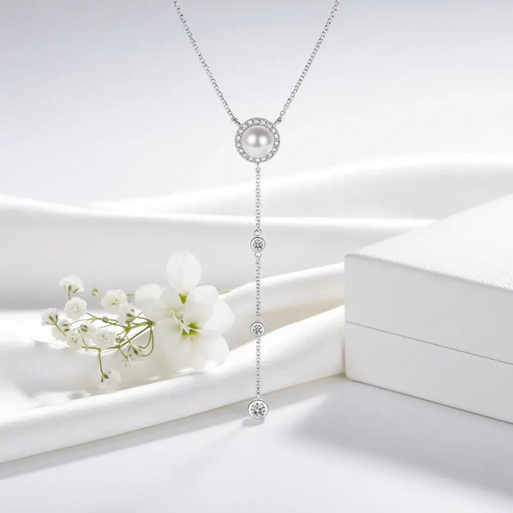 Moissanite freshwater pearl pendant necklace S925 Silver 0.5ct-5